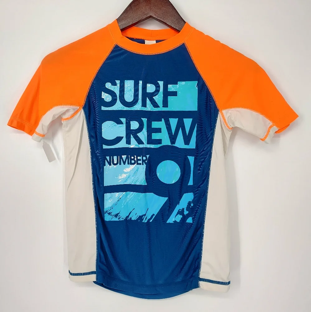 OshKosh B'gosh Boys Orange and Blue Rash Guard Swim Sun Shirt Kids Size 12